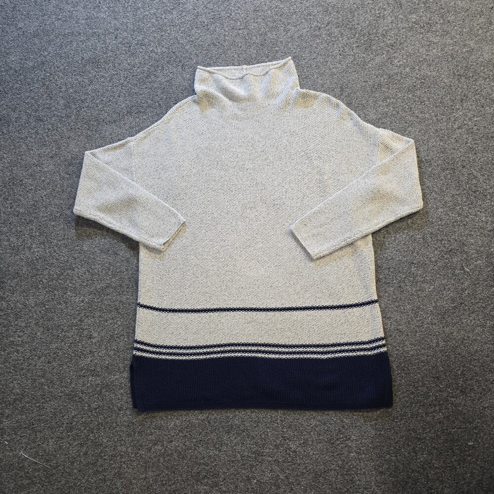 J Jill Sweater Womens Size Small Gray Blue Striped Turtleneck Tunic Long Sleeve